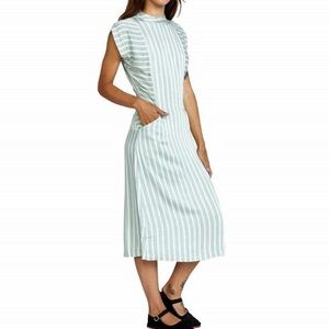 RVCA Nouveau Striped Mint Green Open Back Viscose Midi Dress Size Small
